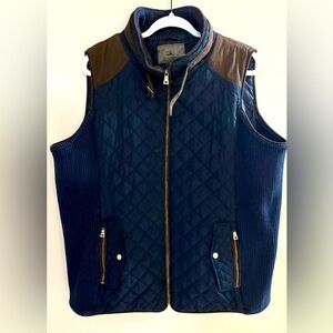 1X Dark Blue Partial Diamond Quilt Vest w/ Faux Leather Embellishments, EUC